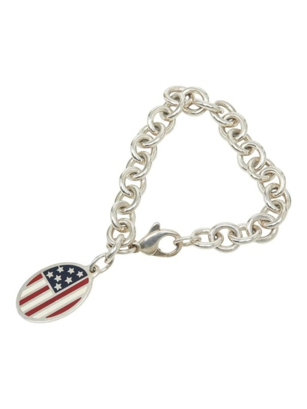 Tiffany & Co Oval Tags Stars and Stripes American Flag Chain Bracelet Silver
